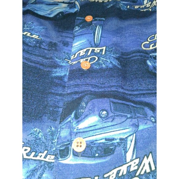 Classic Cruise Line Mens Button-Up Shirt 38-40 Medium Blue Car Print Short Sleev - Picture 2 of 7